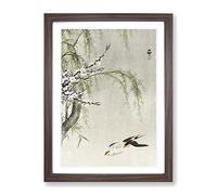 Two Swallows In Flight By Ohara Koson Asian Japanese Framed Print | A4 Walnut Framed Wall Art | Ready to Hang | Asian Nature Picture | Living Room Bedroom Lounge Office