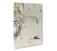 Two Swallows In Flight By Ohara Koson Canvas Print | Gallery Wrapped 30mm Frame Wall Art | 24x16 inches | Ready to Hang | Asian Picture | Living Room Bedroom Lounge Office