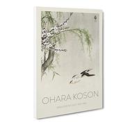 Two Swallows In Flight By Ohara Koson Exhibition Museum Asian Japanese Canvas Wall Art Print Ready to Hang, Framed Picture for Living Room Bedroom Home Office Décor, 30x20 Inch (76x50 cm)