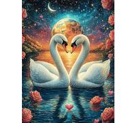 Two Swans Forming A Heart 300-piece Jigsaw Puzzle Set Science Fiction Magical Dream For Adults Teens 14+ Logic Skill Indoor Game Family Game Night Summer Durable Material 300 PCS