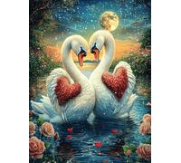 Two Swans Forming A Heart 500 Piece Count Premium Jigsaw Puzzle Science Fiction Magical Dream For Adults Teens 14+ Concentration Training Indoor Game Family Game Night Creativity Gift Giving 500 PCS