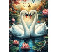 Two Swans Forming A Heart in A Lake 300 Piece Complete DIY Jigsaw Puzzle Science Fiction Magical Dream Collectors Mind Relaxation Educational Decorative Puzzle Gifts for Adults Wooden Cardboard 300