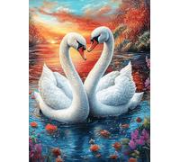 Two Swans Forming A Heart in A Lake 300 Piece Premium Jigsaw Puzzle Fairy Tale Scenery Cartoon For Men Educational Decompression Adults Anxiety Memory Care Mothers Valentines Creativity Gift Giving