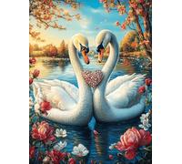 Two Swans Forming A Heart in A Lotus Pond 1000 Pc DIY Jigsaw Puzzle Science Fiction Magical Dream Puzzles for Adults Teens Hard Challenging Team Building Stress Reducing Autumn Sturdy Wooden Cardboar