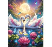 Two Swans Forming A Heart in A Lotus Pond 1000 Piece Jigsaw Puzzle for Adults Wildlife Pet Cute Kitchen Wall Decor Art Project Precision Cut Great Gift for Art Lovers 1000 PCS