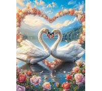Two Swans Forming A Heart in A Lotus Pond 300 Piece Jigsaw Puzzle for Adults Teens Wildlife Pet Jigsaw Festive Gathering Family Bonding Whimsical Design Great Gift for Loved Ones 300 PCS