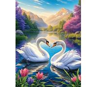 Two Swans Forming A Heart in A Lotus Pond 300-piece Jigsaw Puzzle Set Wildlife Pet Cute For Adults Teens 14+ Logic Skill Indoor Game Family Game Night Summer Paperboard 300 PCS