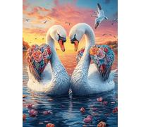 Two Swans Forming A Heart in A Magical Lake 300-piece Jigsaw Puzzle Set Wildlife Plant For Adults Teens 14+ Logic Skill Indoor Game Family Game Night Summer Paperboard 300 PCS
