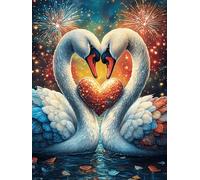 Two Swans Forming A Heart in A Pond 1000-piece Jigsaw Puzzle Set Fairy Tale Scenery Cartoon For Adults Teens 14+ Logic Skill Indoor Game Family Game Night Summer Thick Cardboard 1000 PCS