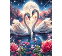 Two Swans Forming A Heart Under The Full Moon 1000 Piece Jigsaw Puzzle for Adults Wildlife Pet Sick Day Activity Gentle Distraction No Dust Pieces Great Gift for Get Well Soon 1000 PCS