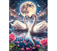 Two Swans Forming A Heart Under The Moon 1000 Piece Jigsaw Puzzle for Adults Wildlife Plant Kitchen Wall Decor Art Project Precision Cut Great Gift for Art Lovers 1000 PCS