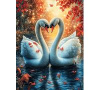 Two Swans Forming A Heart Under The Stars 300 Piece Jigsaw Puzzle for Adults Teens Wildlife Pet Study Break Relaxation Brain Exercise Colourful Design Great Gift for Students 300 PCS