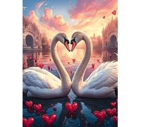Two Swans Forming A Heart with Roses 500 Piece Pack DIY Jigsaw Puzzle Wildlife Pet Collectors Cognitive Development Educational Decorative Puzzle Gifts for Adults Recycled Cardboard 500 PCS