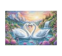 Two Swans Forming Heart with Snowy Peaks 1000 Pieces Set Classic Jigsaw Puzzle Couple Puzzle Partners Logic Skill Wall Decor Easter New Year Gift Eco-friendly Recycled Cardboard 1000 PCS