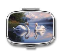 Two Swans Gliding Pill Box 2 Compartment Portable Medicine Pill Case Travel Pill Organizer for Pocket Purse