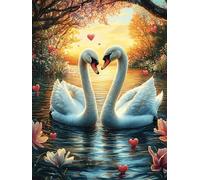 Two Swans in A Heart Shape 500 Pieces Classic Jigsaw Puzzle Fairy Tale Scenery Cartoon Puzzle for Adults Concentration Training Wall Art Mental Exercise Halloween Premium Cardboard 500 PCS