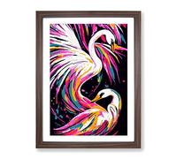 Two Swans In Colour Abstract Framed Print | A2 Walnut Framed Wall Art | Ready to Hang | Abstract Animal Picture | Living Room Bedroom Lounge Office