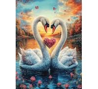 Two Swans in Heart Shape 1000-piece Jigsaw Puzzle Set Magical Accompany Fairy Tale For Adults Teens 14+ Logic Skill Indoor Game Family Game Night Summer Thick Cardboard 1000 PCS