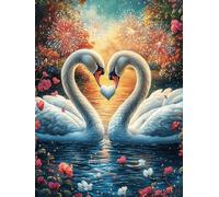 Two Swans in Heart Shape 500-piece Jigsaw Puzzle Set Magical Accompany Fairy Tale For Adults Teens 14+ Logic Skill Indoor Game Family Game Night Summer Recycled Cardboard 500 PCS