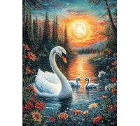 Two Swans in Lotus Pond 500-piece Jigsaw Puzzle Set Accompany Fairy Tale Cute For Adults Teens 14+ Logic Skill Indoor Game Family Game Night Summer Durable Material 500 PCS