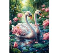 Two Swans in Lotus Pond 500-piece Jigsaw Puzzle Set For Adults Teens 14+ Logic Skill Indoor Game Family Game Night Summer Recycled Cardboard 500 PCS