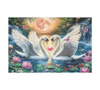 Two Swans in Lotus Pond with Waterfall 1000 Piece Premium Jigsaw Puzzle For Men Educational Decompression Adults Anxiety Memory Care Mothers Valentines Wooden 1000 PCS