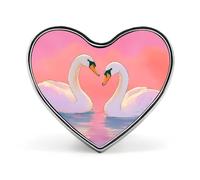 Two Swans in Love Badge Pin Brooch Heart Shape Button Aluminum Decor for Backpacks Hats