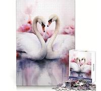 Two Swans Love Jigsaw Puzzles 1000 Piece for Adults Thinking Skill Relaxed Leisure Neat Edges Perfect Xmas (38x26cm)