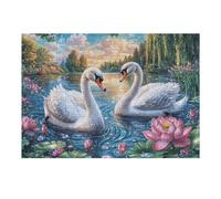 Two Swans on Lake with Lotus Blooms 300 Pcs Jigsaw Puzzles Puzzles for Adults Teens Fun Family Game Team Building Stress Reducing Autumn Gift Durable Recycled Material 300 PCS