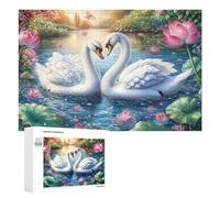 Two Swans on Shimmering Water with Lotuses 1000 Piece Jigsaw Puzzle for Adults Indoor Logical Game Brain Stimulation Gift for All Occasions 1000 PCS