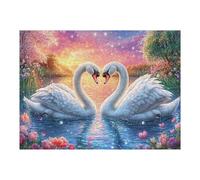 Two Swans on Starry Lake with Floating Hearts 500-piece Jigsaw Puzzle Bundle Family Puzzle Lovers Brain Training Mindful Activity Spring Recycled Cardboard 500 PCS