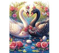 Two Swans, One Black And One White, Forming A Heart 1000 Pc DIY Jigsaw Puzzle Wildlife Plant Puzzles for Adults Teens Hard Challenging Team Building Stress Reducing Autumn Gift