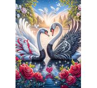Two Swans, One Black And One White, Forming A Heart with Roses 300 Pcs Jigsaw Puzzles Wildlife Plant Puzzles for Adults Teens Fun Family Game Team Building Stress Reducing Autumn Durable Cardboard 3