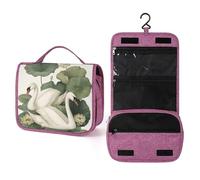Two Swans Swimming Lotus Lily Flowers Travel Toiletry Bag for Women,Hanging Makeup Organizer with Hook for Shampoo