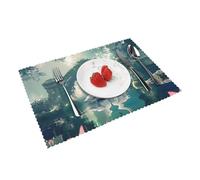 Two Swans Swimming On The Lake1 Pattern Elegant Placemats Set Of 4 - Customized Spring Dining Table Decor, Heat Resistant, Durable Polyester Table Mats For Home And Hotel
