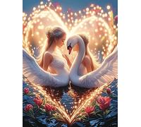 Two Swans with Angel Wings Forming A Heart 1000 Pc Classic Jigsaw Puzzle Wildlife Pet Puzzle for Adults Hard Challenging Hobby Home Decor Poster Sturdy Creativity & Gift Giving 1000 PC