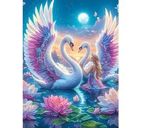 Two Swans with Angel Wings Under The Moon 300 Piece Count Jigsaw Puzzle Set Wildlife Pet For Adults Teens 14+ Concentration Training Indoor Game Family Game Night Rigid Cardboard 300 PCS