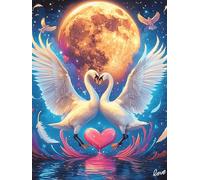 Two Swans with Angel Wings Under The Moon 300 Piece Count Premium Jigsaw Puzzle Wildlife Pet Teen Fans 14-18 Yrs Brain Training Ultra Difficult Leisure Adventure Valentines Wooden Cardboard 300 PCS