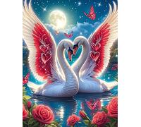 Two Swans with Angel Wings Under The Moon 500 Piece Pack DIY Jigsaw Puzzle Wildlife Pet Collectors Cognitive Development Educational Decorative Puzzle Gifts for Adults Recycled Cardboard 500 PCS