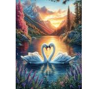 Two Swans with Heart in Lake 300 Piece Count Premium Jigsaw Puzzle For Adults Teens 14+ Concentration Training Indoor Game Family Game Night Creativity Gift Giving 300 PCS