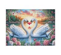 Two Swans with Heart Shape in Blossom Lake 500 Piece Count Premium Jigsaw Puzzle For Adults Teens 14+ Concentration Training Indoor Game Family Game Night 500 PCS