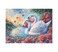 Two Swans with Pink Hearts Among Flowers 500 Piece Premium Jigsaw Puzzle Adult Jigsaws Brain Training Hobby Home Decor Winter Gift Unique Shaped Creativity & Gift Giving 500 PCS