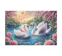 Two Swans with Pink Hearts in Blossoms 1000 Piece Jigsaw Puzzle Pack Teens Beginners Cognitive Development Puzzle Fans Group Play Anniversary Premium Cardboard 1000 PCS