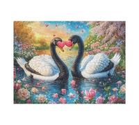 Two Swans with Pink Hearts in Floral Lake 500-piece Jigsaw Puzzle Set For Adults Teens 14+ Logic Skill Indoor Game Family Game Night Summer Paperboard 500 PCS