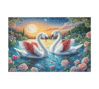 Two Swans with Red Hearts on Moonlit Lake 1000 Piece Pack DIY Jigsaw Puzzle Collectors Ultra Difficult Educational Decorative Puzzle Gifts for Adults Birthday Sturdy Paperboard 1000 PCS