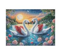 Two Swans with Red Hearts on Moonlit Lake 500 Piece Jigsaw Puzzle Pack Teens Beginners Cognitive Development Puzzle Fans Group Play Anniversary Recycled Cardboard 500 PCS