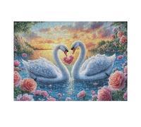 Two Swans with Rose Heart at Sunset Lake 300 Piece Pack Classic Jigsaw Puzzle Couple Puzzle Partners Ultra Difficult Wall Decor Easter New Year Paperboard Material 300 PCS