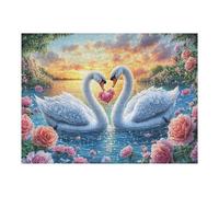 Two Swans with Rose Heart at Sunset Lake 500 Piece Complete Jigsaw Puzzle Set Teens Beginners Mind Relaxation Puzzle Fans Group Play Anniversary Fathers Gift Thick Cardboard 500 PCS