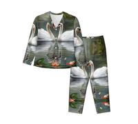 Two Swans Women'S Long-Sleeved Pajama Set Tops And Pants Nighttime Sleep Relax Lazy Weekend Black