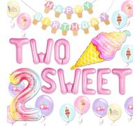 Two Sweet Birthday Balloons Two Scoops of Fun Decorations for Girls 2 Sweet Birthday Decoration Backdrop for Girl Summer Ice Cream Theme